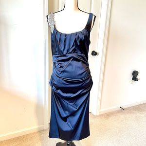 SUZI CHIN For MAGGY BOUTIQUE Ruched Rhinestone Feather Embellished Dress…